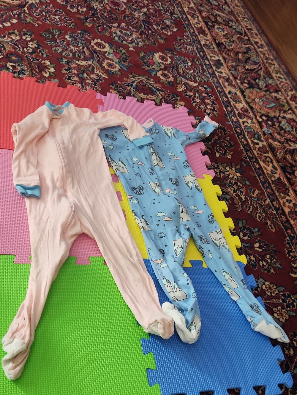 Gerber Two-Pack Footed Baby One-Pieces in Pink and Blue